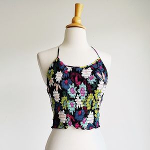 GUESS | Smocked Floral Halter Top | S
